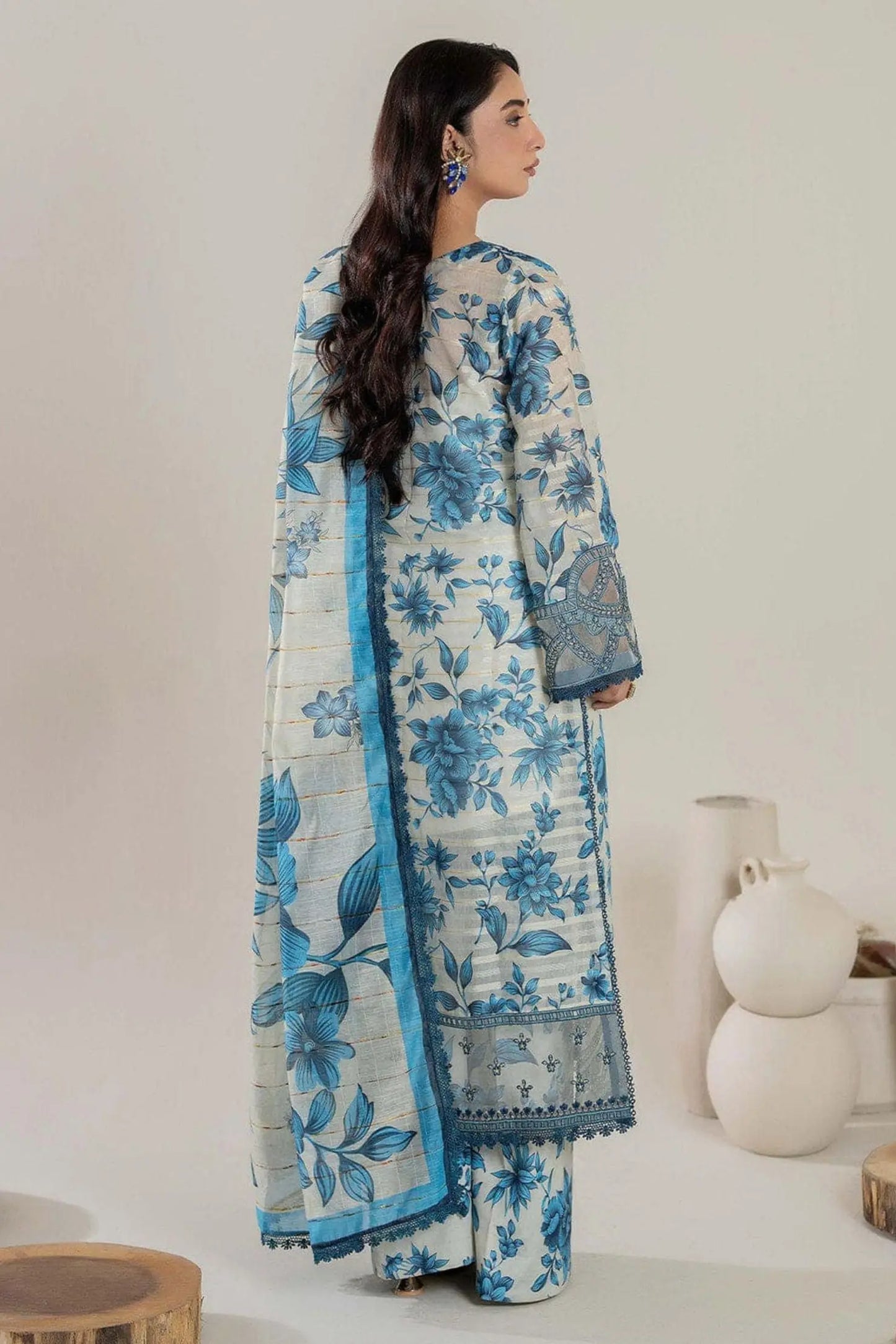 Ivory & Aqua Blue Floral Lawn 3-Piece Suit | Summer Bloom Edition | Khoobsurat 2025 Khoobsurat