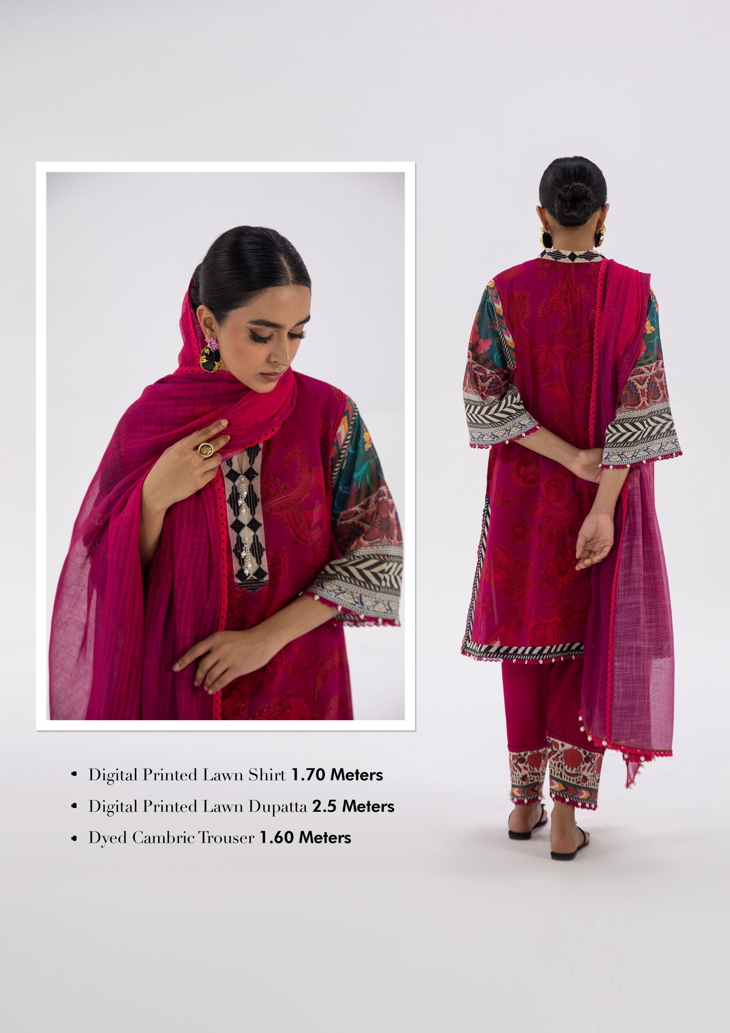 Sana Safinaz Printed Linen 3Pc – Deep Magenta with Embroidered Accents - Khoobsurat