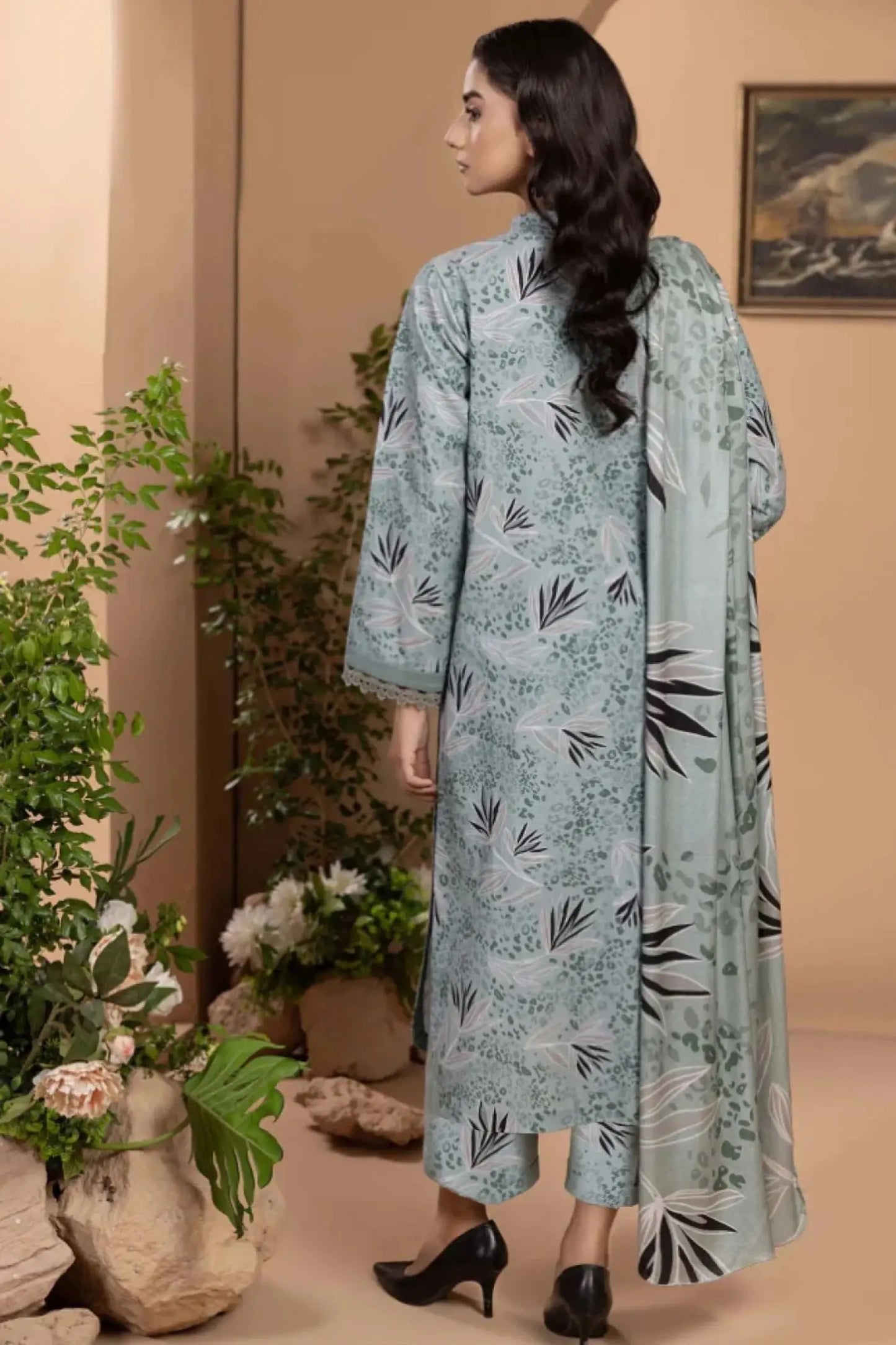 Mint Green Botanical Lawn 3-Piece Suit | Subtle Animal Print with Leafy Accents | Khoobsurat Summer 2025 Khoobsurat