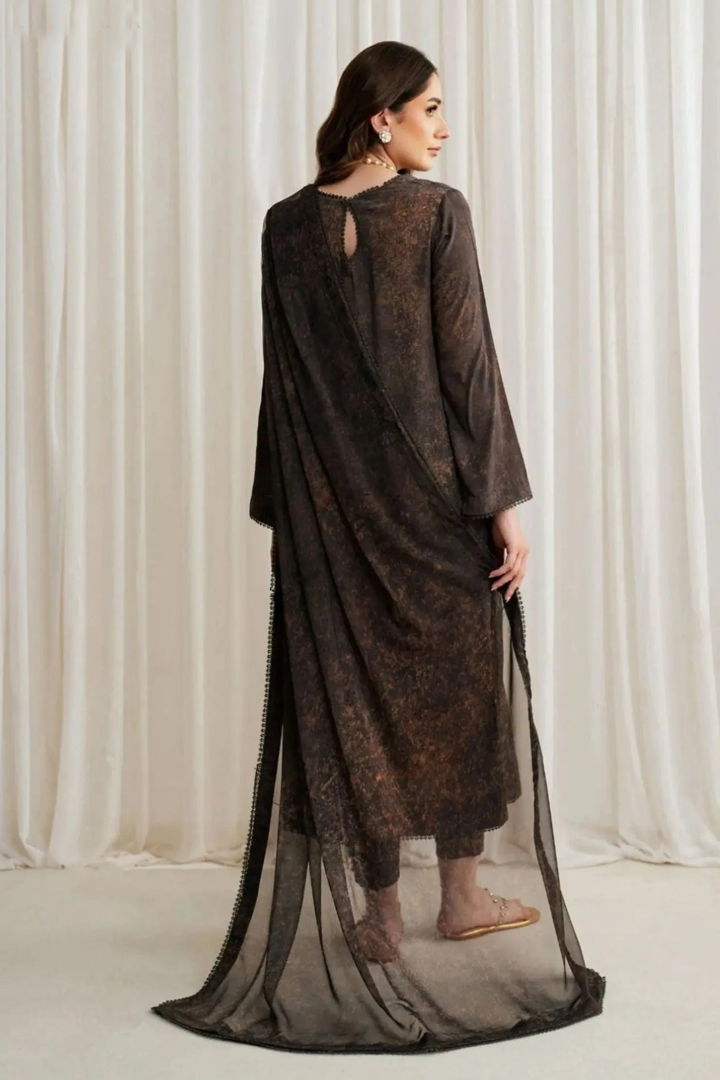 Dark Chocolate Brown Textured Lawn 3-Piece Suit | Subtle & Sophisticated | Khoobsurat Summer 2025 Khoobsurat