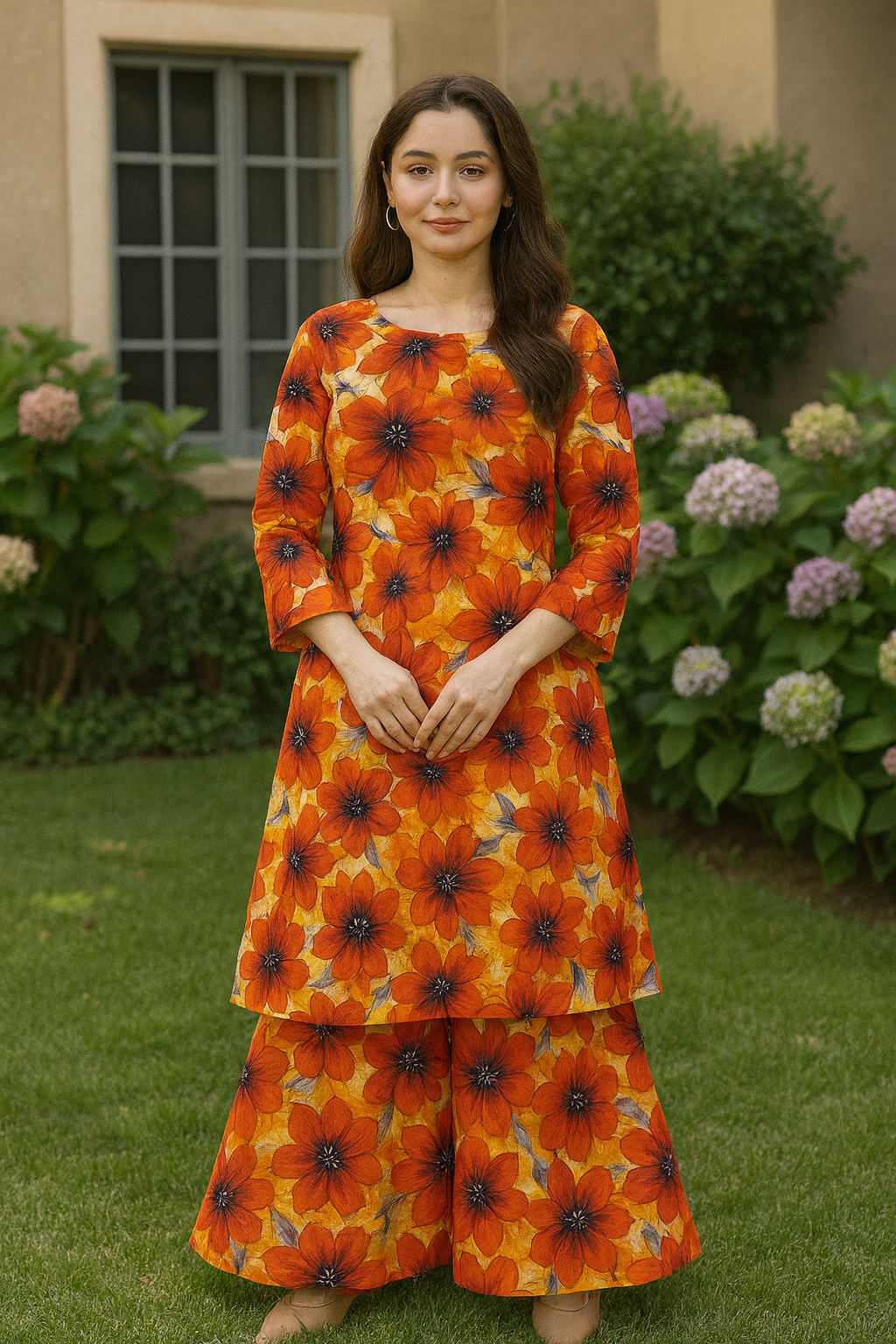Bin Saeed Cotrai 2-Piece Printed Suit – Orange Blossom - Khoobsurat
