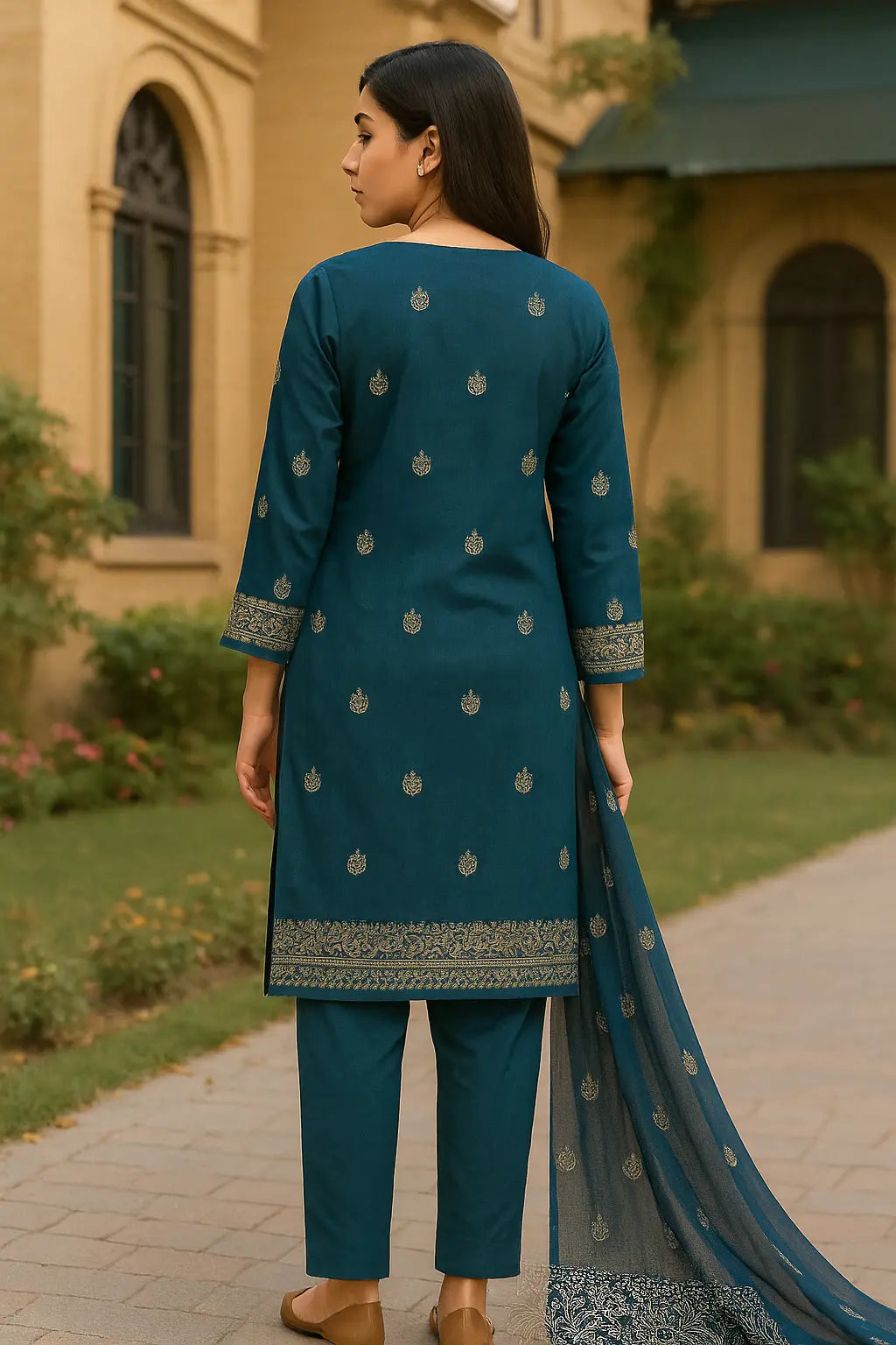 Teal Blue Embroidered 3-Piece Lawn Suit – Classic Elegance | Summer '25 Collection Khoobsurat