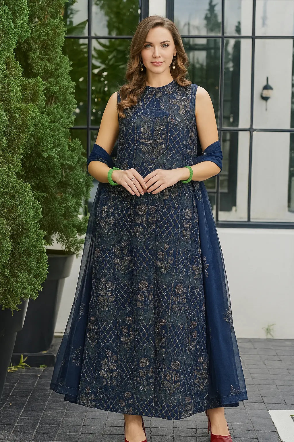 Midnight Blue Embroidered Long Gown β Formal Partywear | Luxe Evening Collection 2025 Khoobsurat