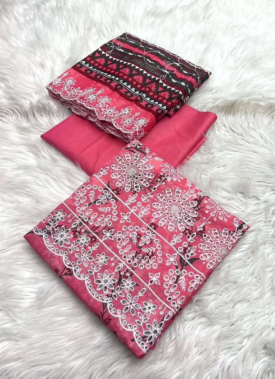 Rawayat Cut Work 3-Piece Suit with Dupatta β Classic Red & Black Contrast Khoobsurat