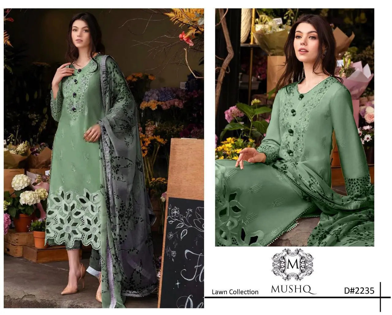 Luxury Embroidered Unstitched Lawn 3-Piece – Pastel Green with Cutwork Detailing Khoobsurat