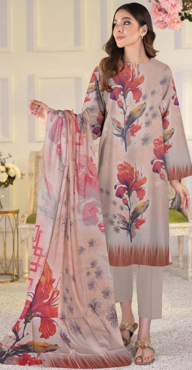 Sapphire 3-Piece Viscose Suit – Beige with Bold Florals - Khoobsurat