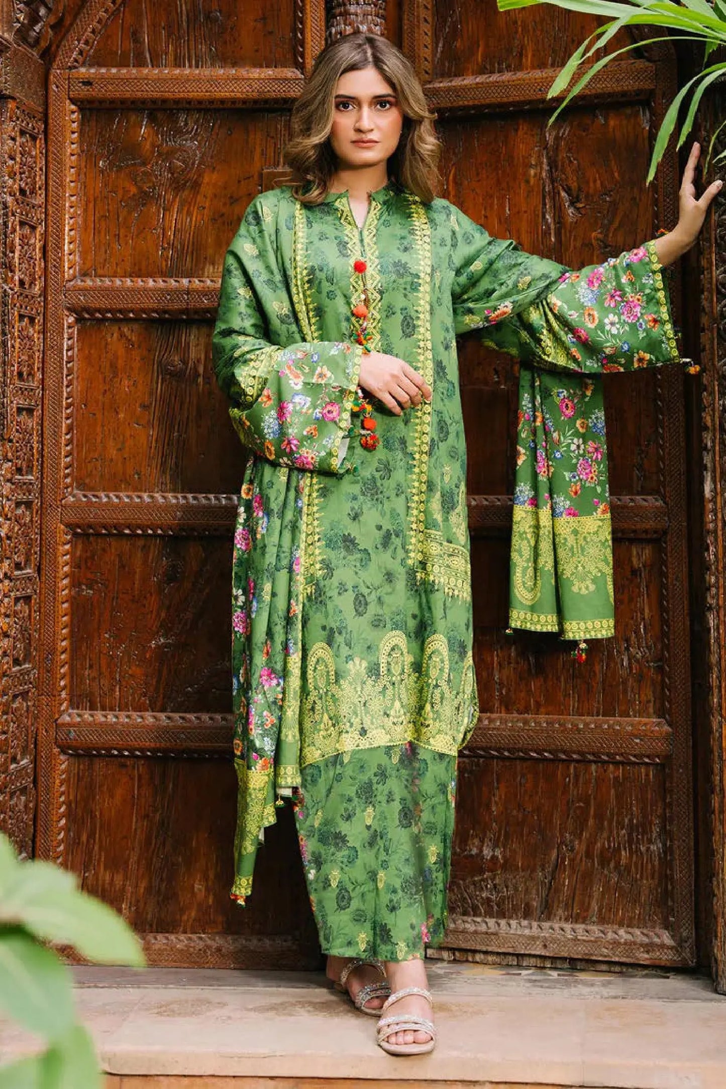 Fresh Green Floral Printed Lawn 3-Piece Suit | Summer Essentials 2025 by Khoobsurat Khoobsurat