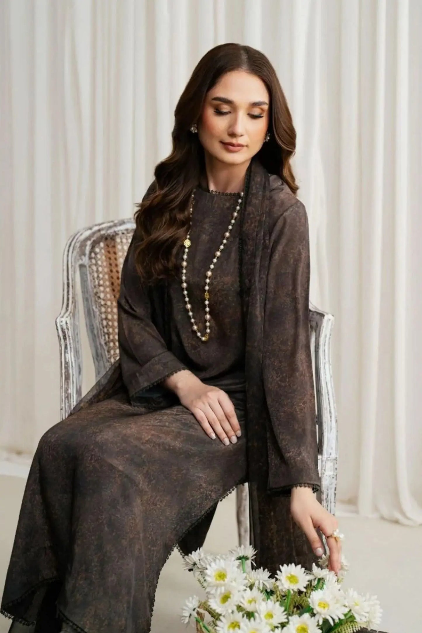 Dark Chocolate Brown Textured Lawn 3-Piece Suit | Subtle & Sophisticated | Khoobsurat Summer 2025 Khoobsurat