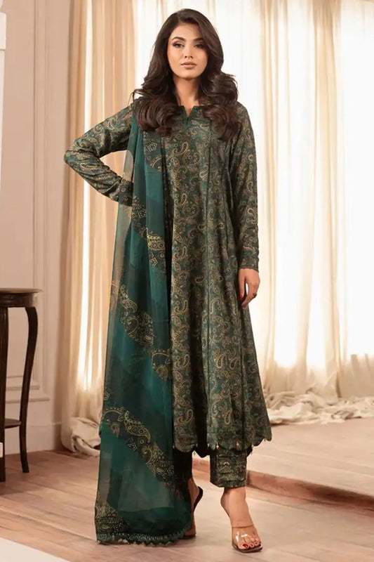 Emerald Green Paisley Printed Lawn 3-Piece Suit | Luxe Heritage Collection | Khoobsurat 2025 Khoobsurat