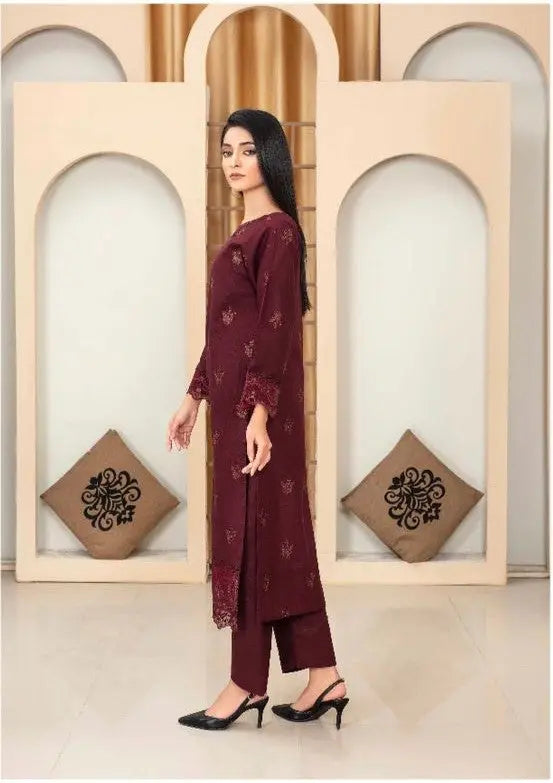 Deep Plum Embroidered Khaddar Stitched 2-Piece Suit Khoobsurat