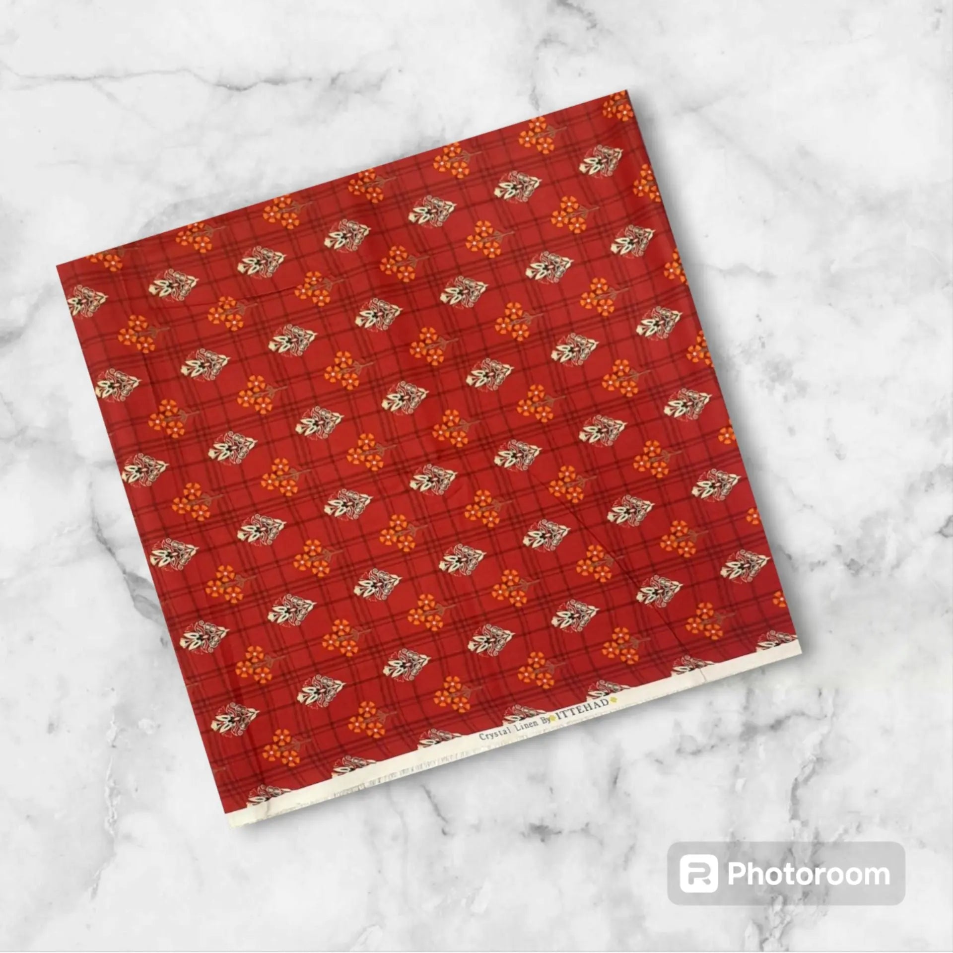 ITTEHAD Crystal Linen – Red Geometric Floral 2 Piece Unstitched Suit Khoobsurat