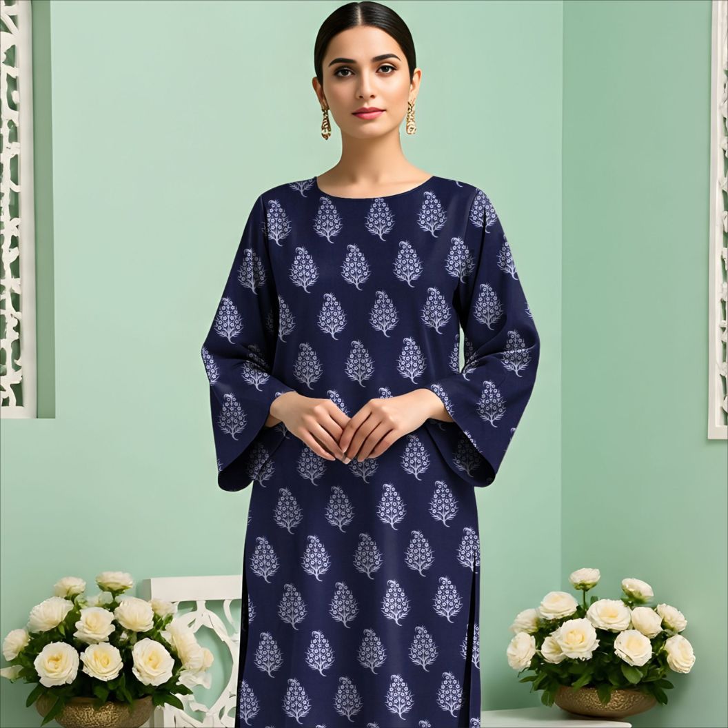 Rangmehr by Virsaah Kotrai – 2PC Allover Navy Blue - Khoobsurat