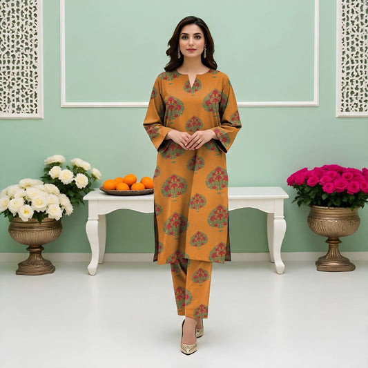 Rangmehr by Virsaah Kotrai – 2PC Allover Mustard Motif - Khoobsurat
