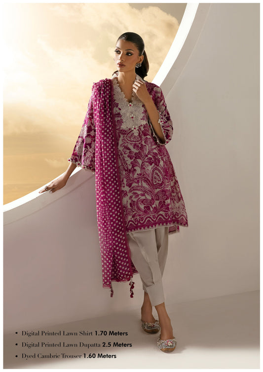 Sana Safinaz Printed Linen 3Pc – Magenta & Ivory Elegance - Khoobsurat