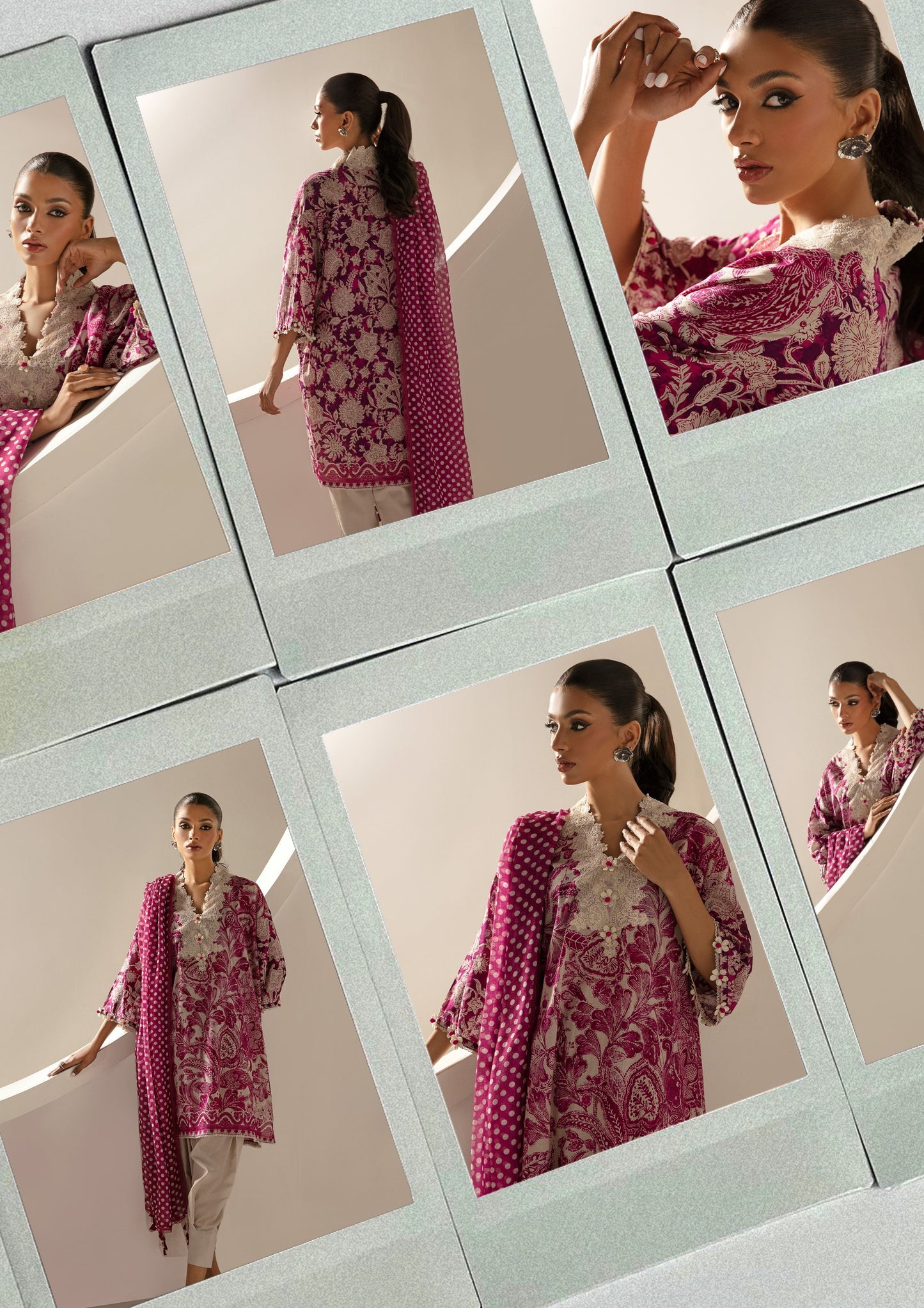 Sana Safinaz Printed Linen 3Pc – Magenta & Ivory Elegance - Khoobsurat