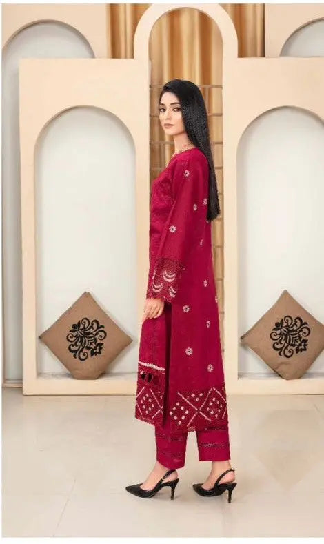 Deep Maroon Embroidered Khaddar Stitched 2-Piece Suit Khoobsurat