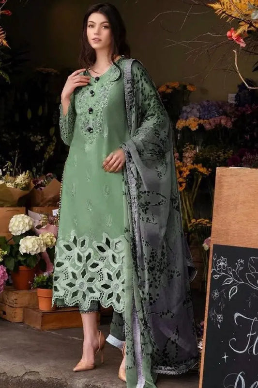 Luxury Embroidered Unstitched Lawn 3-Piece – Pastel Green with Cutwork Detailing Khoobsurat