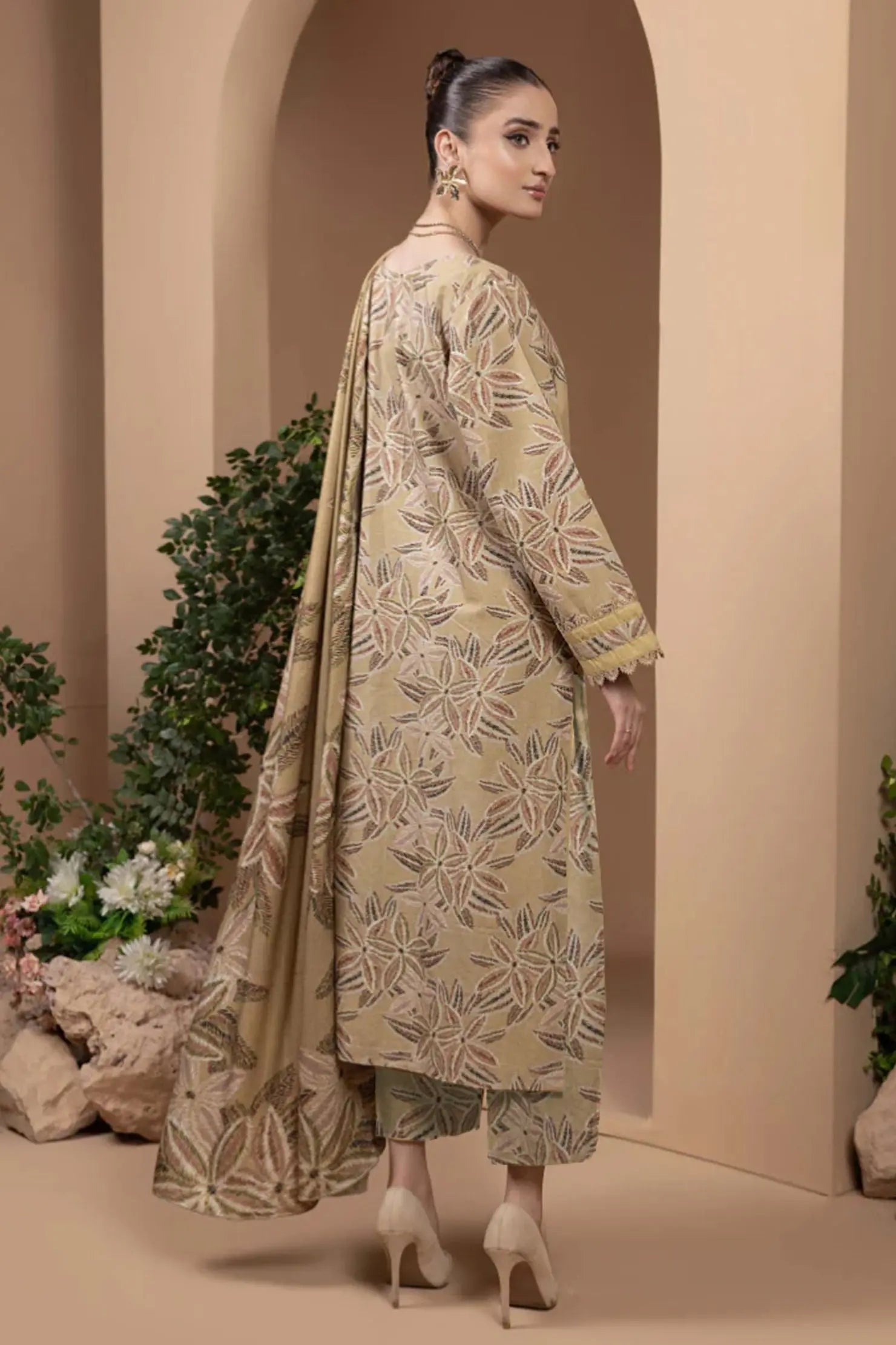 Golden Leaf Beige Lawn 3-Piece Suit | Subtle Luxe Collection | Khoobsurat 2025 Khoobsurat
