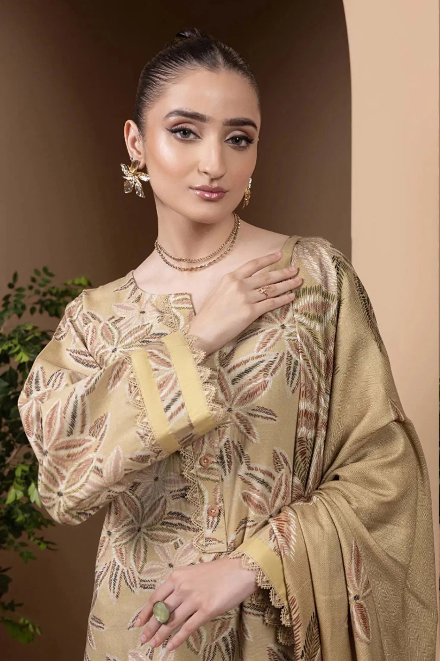 Golden Leaf Beige Lawn 3-Piece Suit | Subtle Luxe Collection | Khoobsurat 2025 Khoobsurat