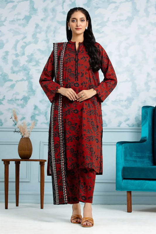 Rust Red & Black Floral Printed Lawn 3-Piece Suit | Timeless Charm Collection | Khoobsurat 2025 Khoobsurat