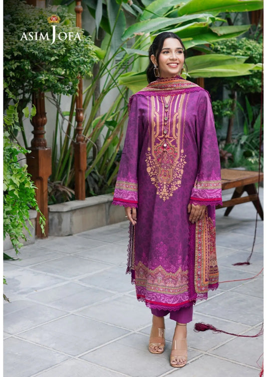 Royal Plum Embroidered Lawn Suit | Asim Jofa | 3-Piece Khoobsurat