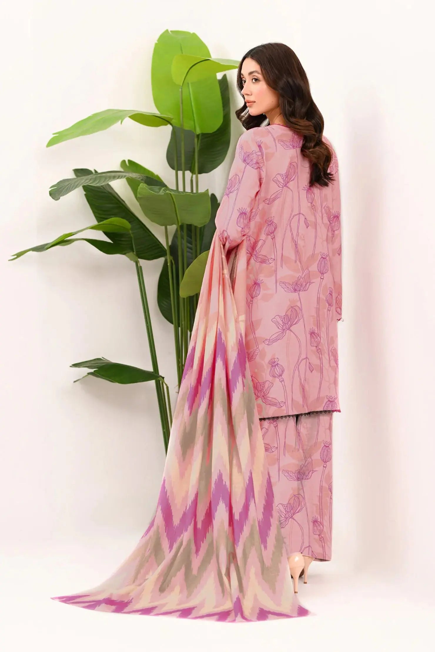 Soft Pink Floral Lawn 3-Piece Suit | Pastel Elegance & Ikat Inspired Dupatta | Khoobsurat Summer 2025 Khoobsurat