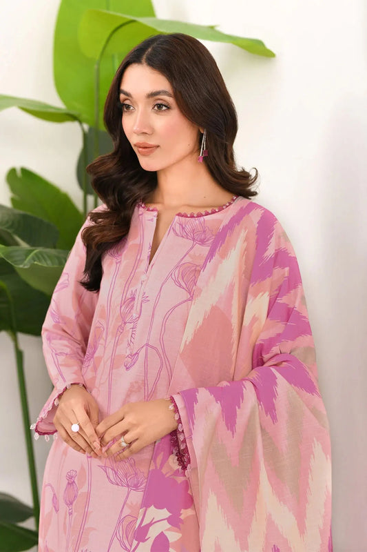 Soft Pink Floral Lawn 3-Piece Suit | Pastel Elegance & Ikat Inspired Dupatta | Khoobsurat Summer 2025 Khoobsurat
