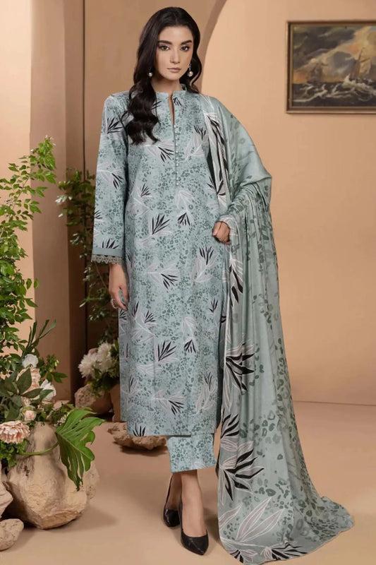 Mint Green Botanical Lawn 3-Piece Suit | Subtle Animal Print with Leafy Accents | Khoobsurat Summer 2025 Khoobsurat