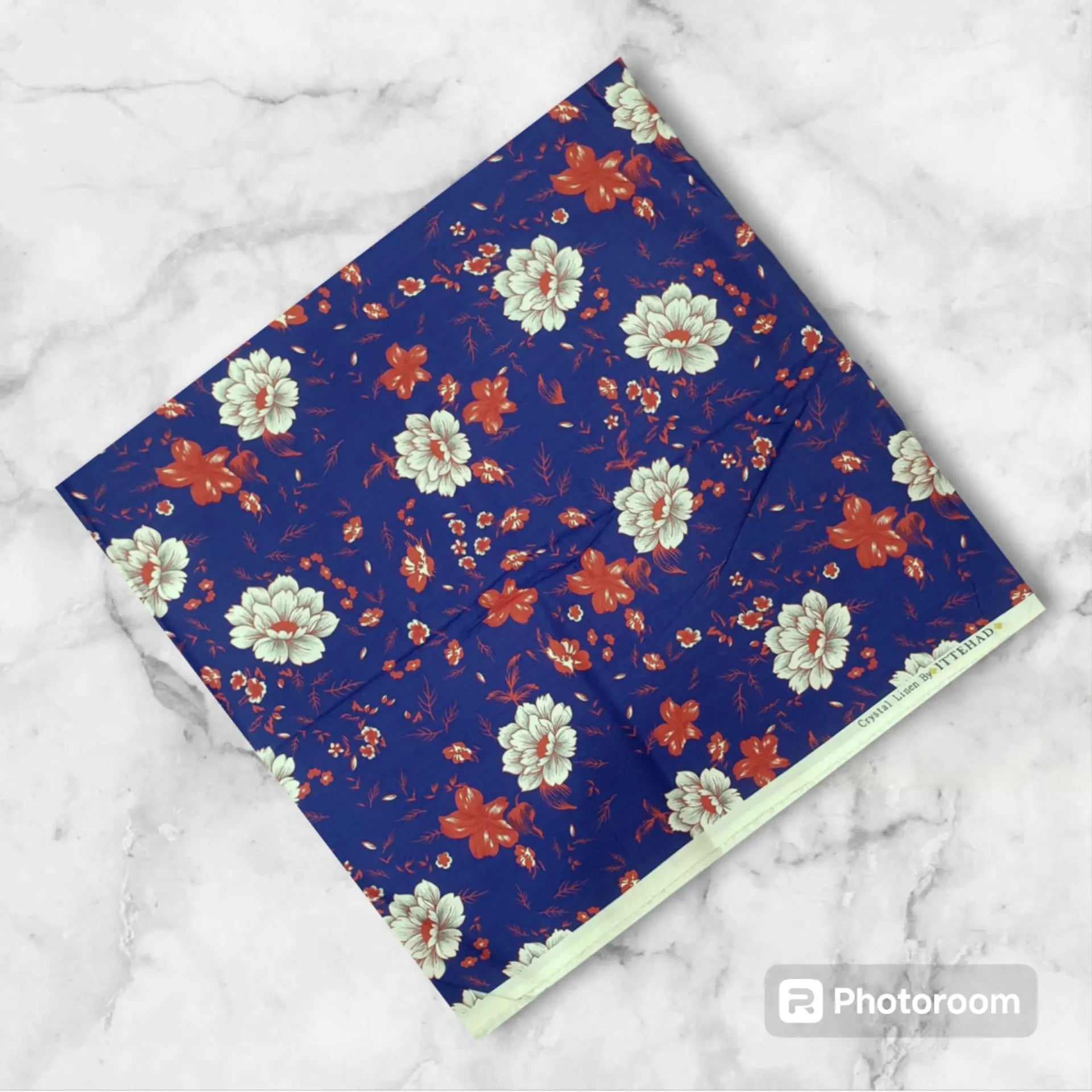 ITTEHAD Crystal Linen – Navy Blue Floral 2 Piece Unstitched Suit Khoobsurat