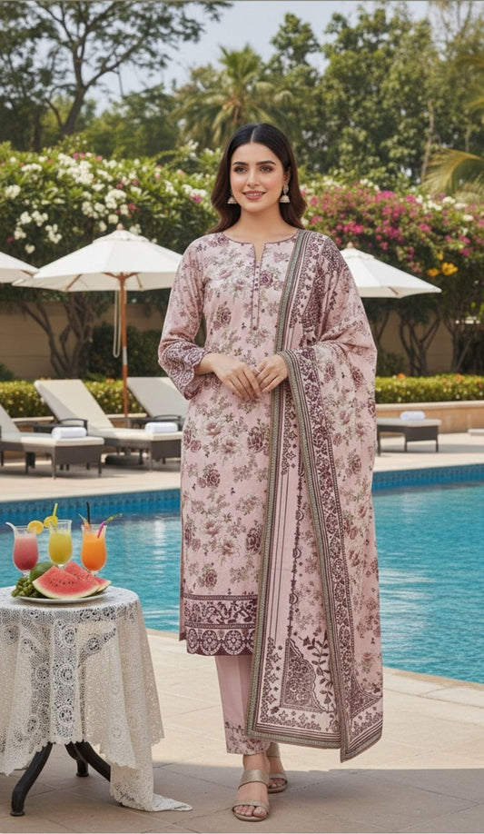 Al Karam Krandi 3 Piece – Pastel Pink Garden Bloom - Khoobsurat