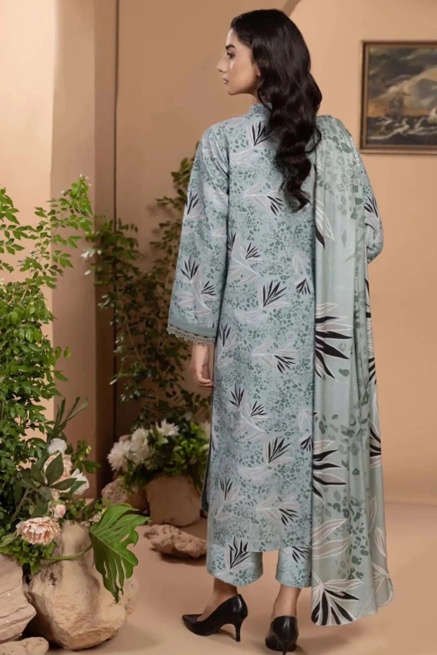 Mint Green Botanical Lawn 3-Piece Suit | Subtle Animal Print with Leafy Accents | Khoobsurat Summer 2025 Khoobsurat