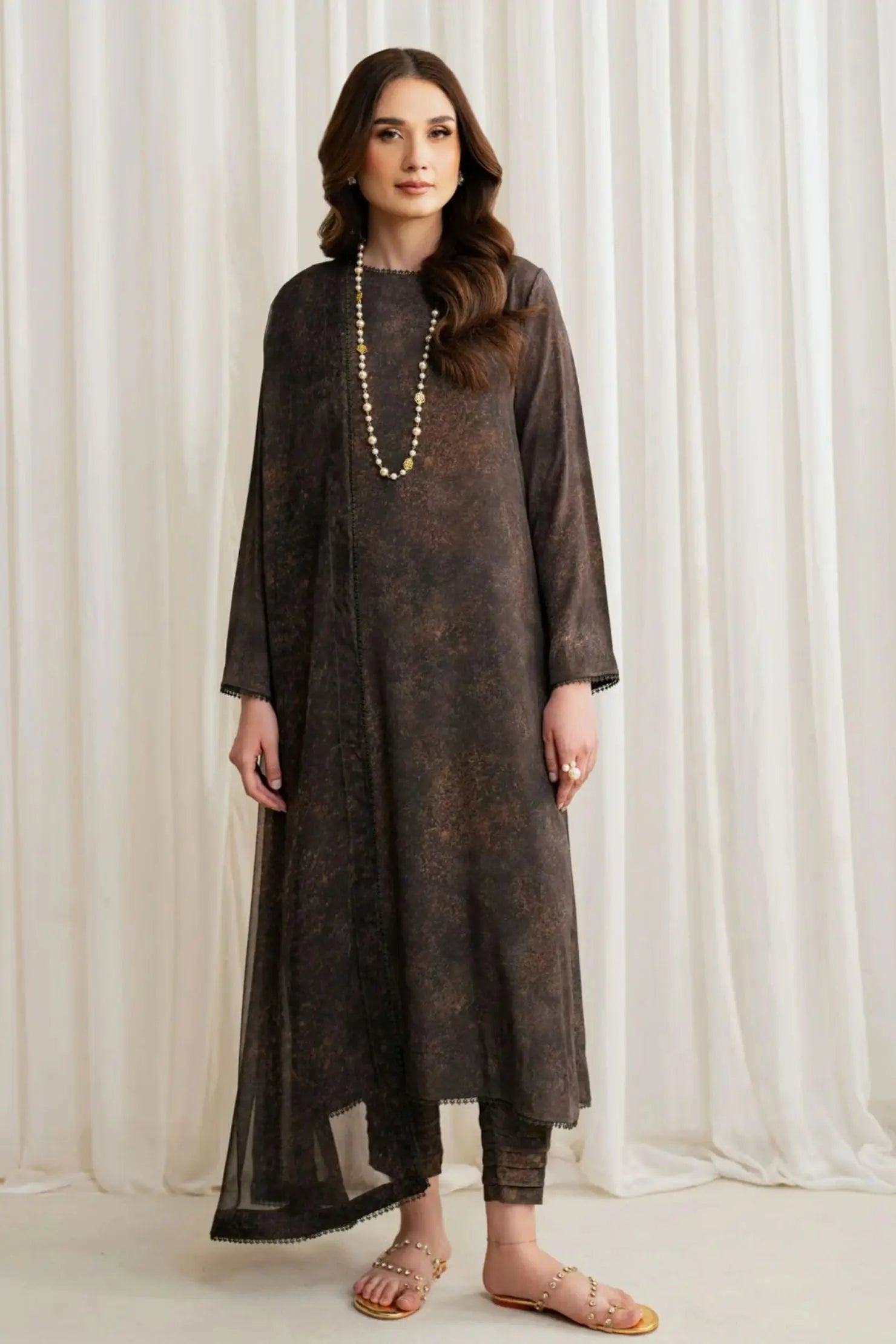 Dark Chocolate Brown Textured Lawn 3-Piece Suit | Subtle & Sophisticated | Khoobsurat Summer 2025 Khoobsurat