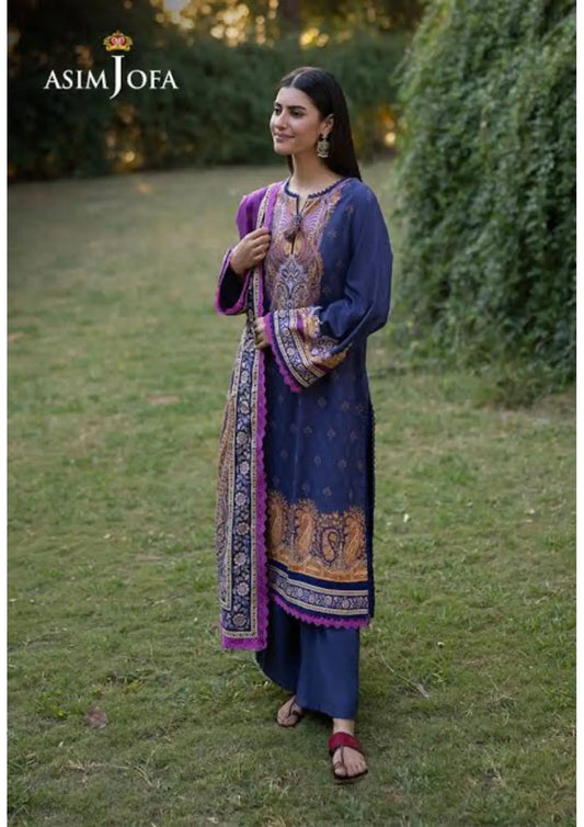 Navy Blue & Purple Paisley Lawn Suit | Asim Jofa | 3-Piece Khoobsurat