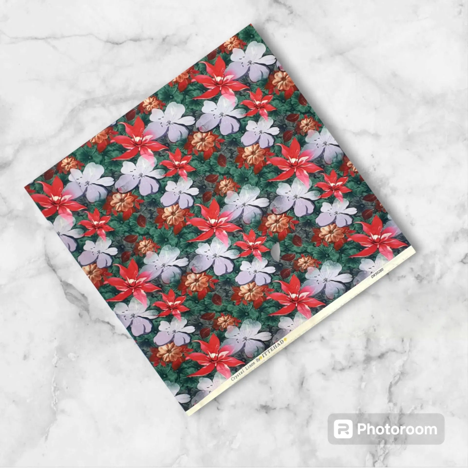 ITTEHAD Crystal Linen – Green & Red Floral 2 Piece Unstitched Suit Khoobsurat