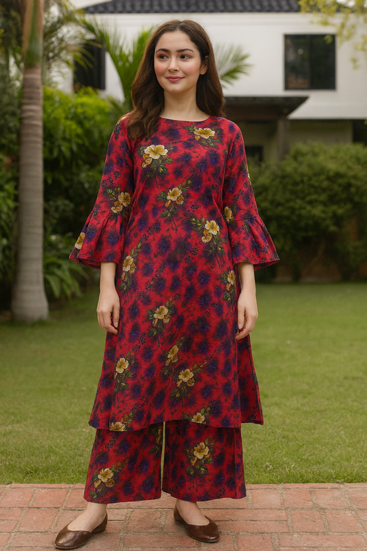 Bin Saeed Cotrai 2-Piece Printed Suit – Multicolor Floral - Khoobsurat