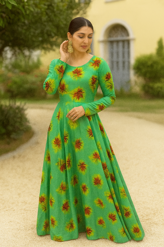 Bin Saeed Cotrai 2-Piece Printed Suit – Green Floral Maxi - Khoobsurat