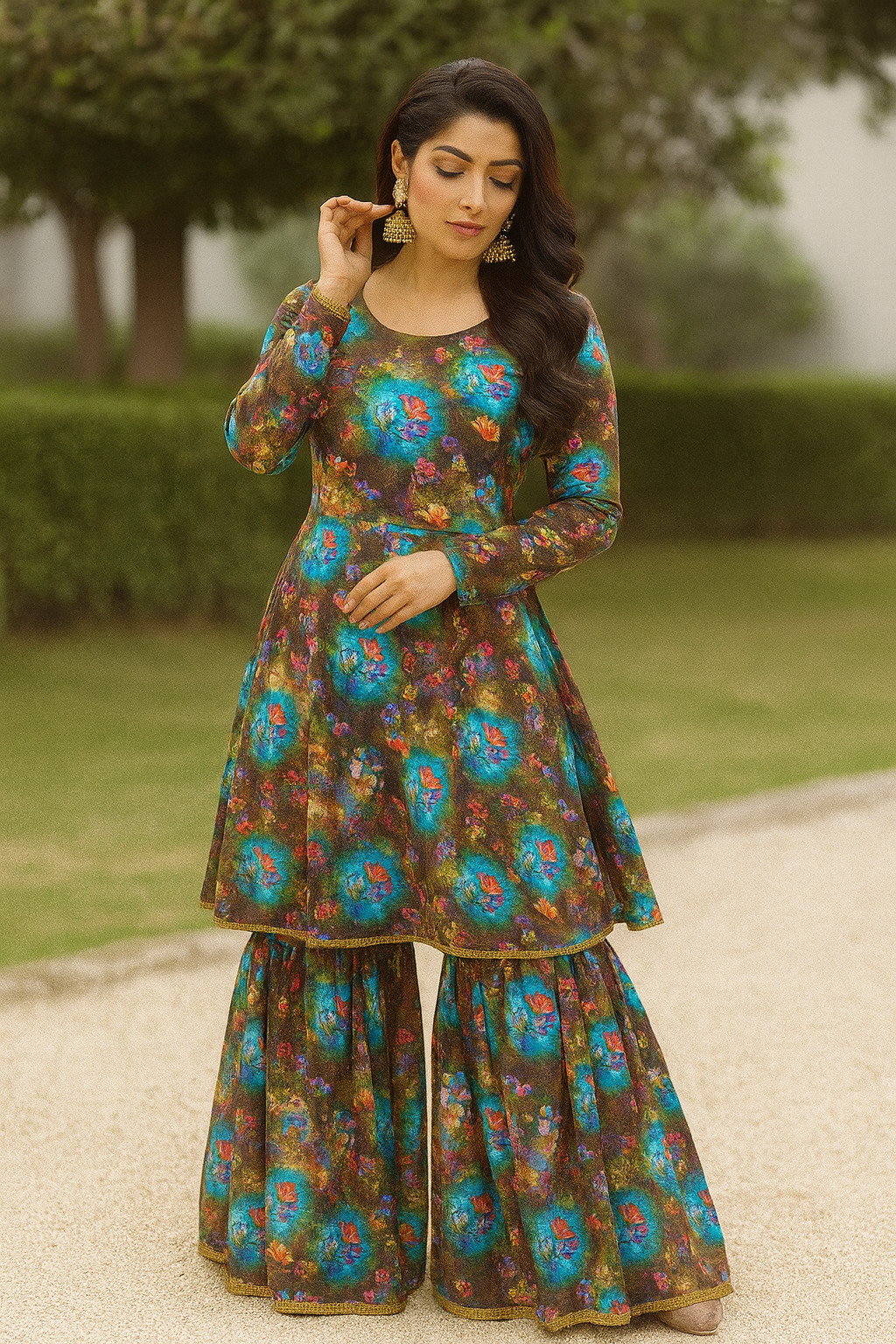Bin Saeed Cotrai 2-Piece Printed Suit – Blue Green Elegance - Khoobsurat
