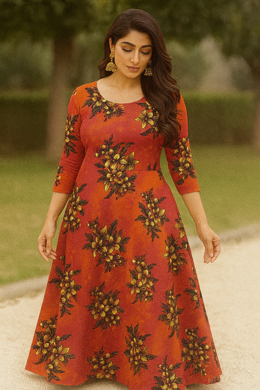 Bin Saeed Cotrai 2-Piece Printed Suit – Fiery Red Bloom - Khoobsurat