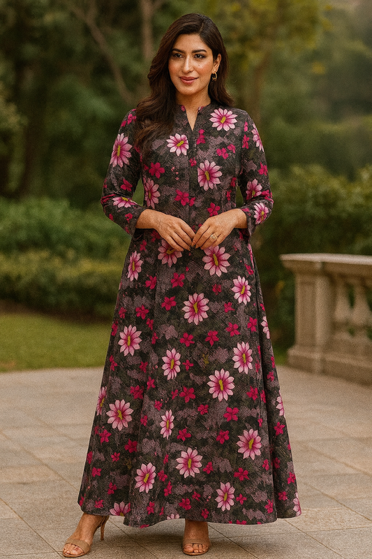 Bin Saeed Cotrai 2-Piece Printed Suit – Black Blossom Charm - Khoobsurat