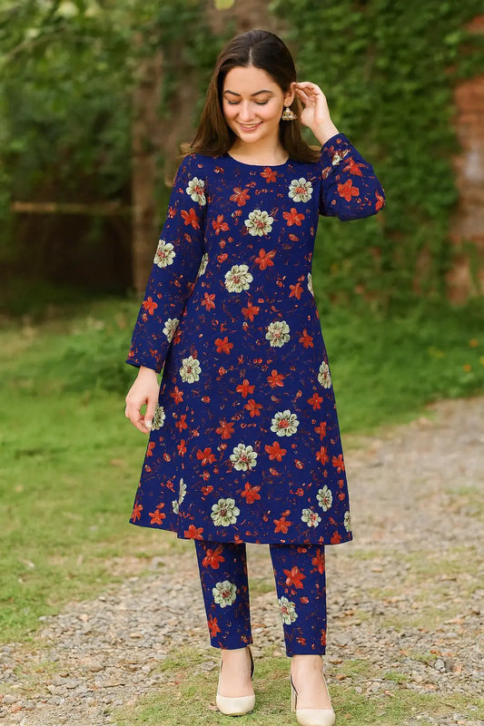 ITTEHAD Crystal Linen – Navy Blue Floral 2 Piece Unstitched Suit Khoobsurat