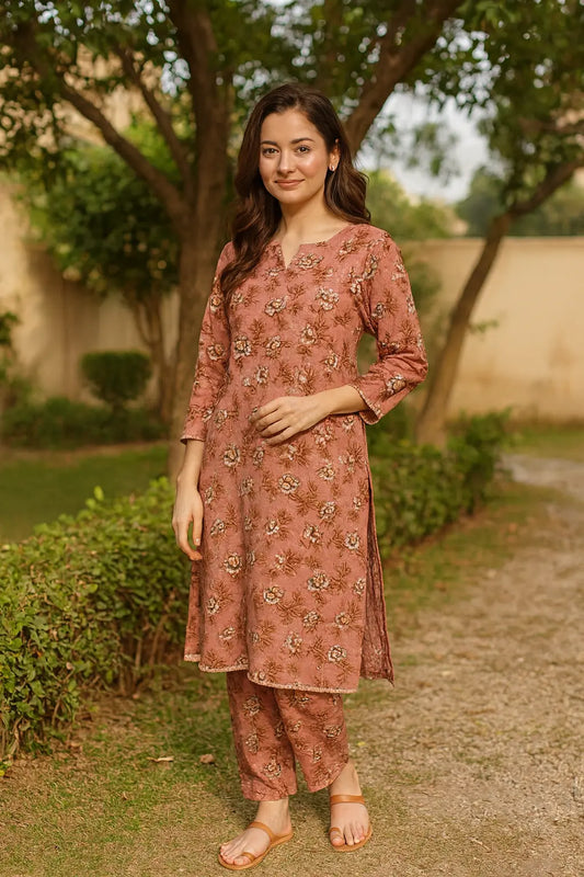 ITTEHAD Crystal Linen – Peach Floral 2 Piece Unstitched Suit Khoobsurat