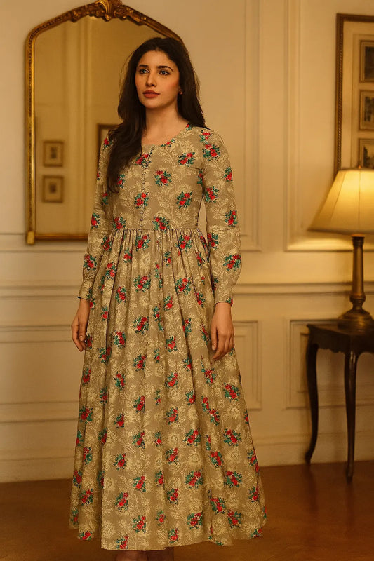 Nishat 2-Piece – Beige Garden Bloom with Embossed Floral Base (Unstitched) Khoobsurat