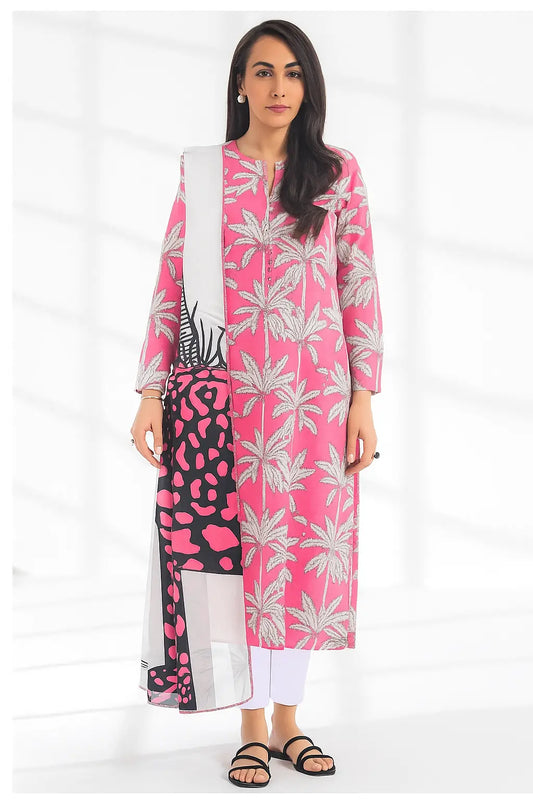 Palm Paradise - 3 Piece Pink Printed Lawn Suit | Summer Vibes Collection Khoobsurat