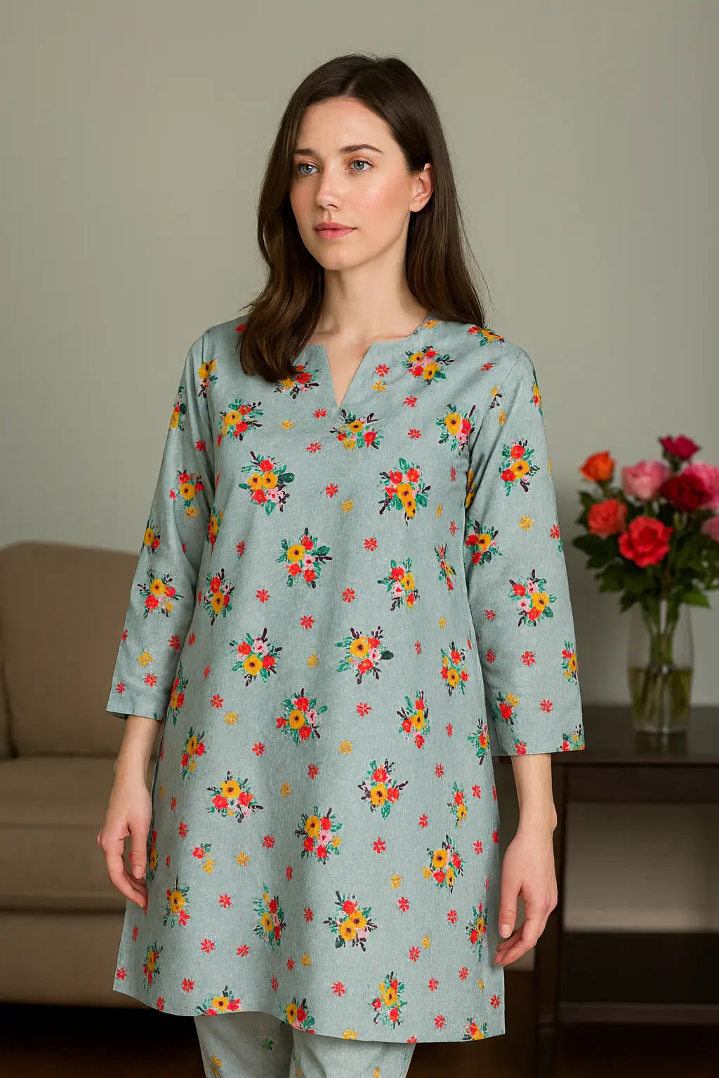 Pastel Green Floral Lawn 2-Piece Suit – Kameez & Shalwar | Summer Essential 2025 Khoobsurat