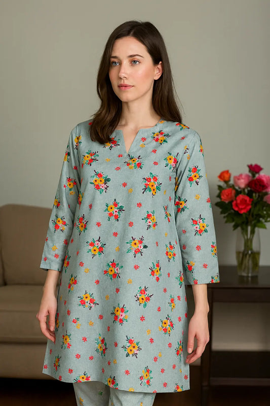 Pastel Green Floral Lawn 2-Piece Suit – Kameez & Shalwar | Summer Essential 2025 Khoobsurat