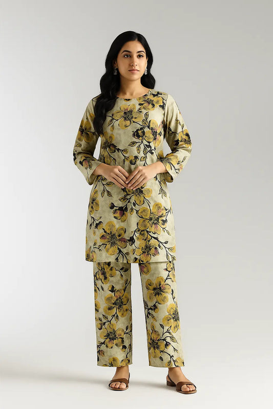 Mustard Blossom 2-Piece Printed Lawn Suit – Elegant Floral | Summer Collection 2025 Khoobsurat