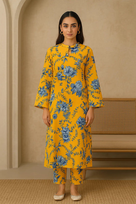 Sunflower Yellow & Blue Floral 2-Piece Lawn Suit – Vibrant & Stylish | Summer 2025 Khoobsurat