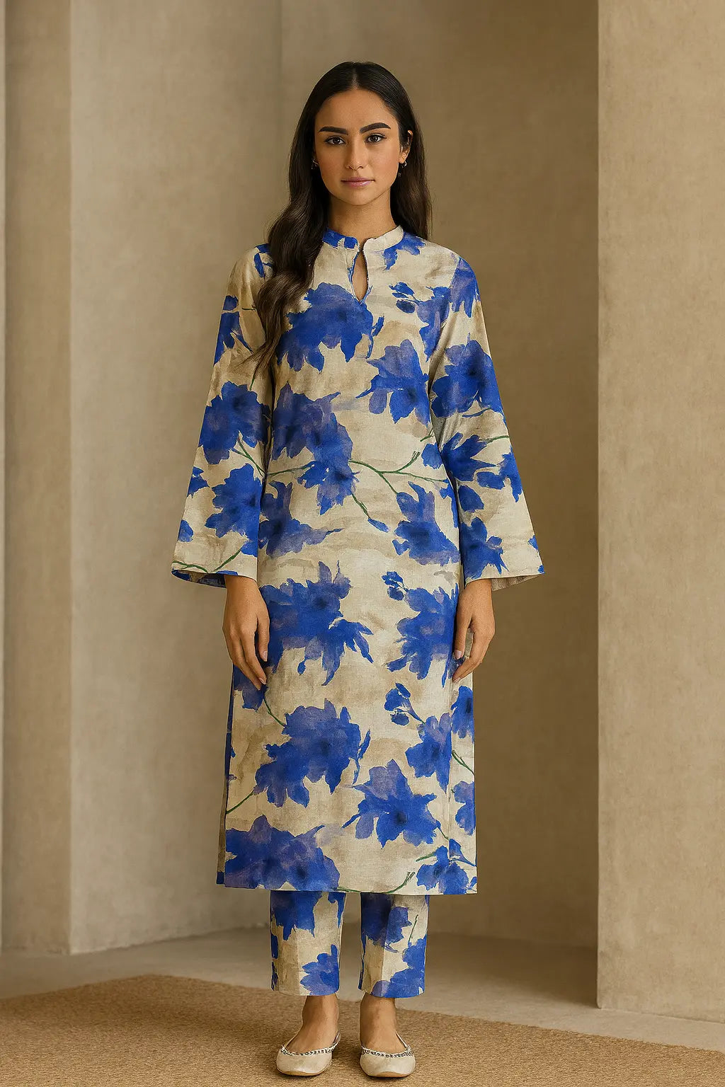 Blue Watercolor Floral 2-Piece Lawn Suit – Artistic Elegance | Summer 2025 Khoobsurat