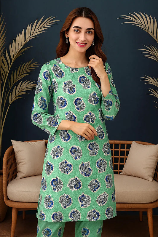 Mint Green Block Print 2-Piece Lawn Suit – Fresh & Festive | Summer 2025 Khoobsurat