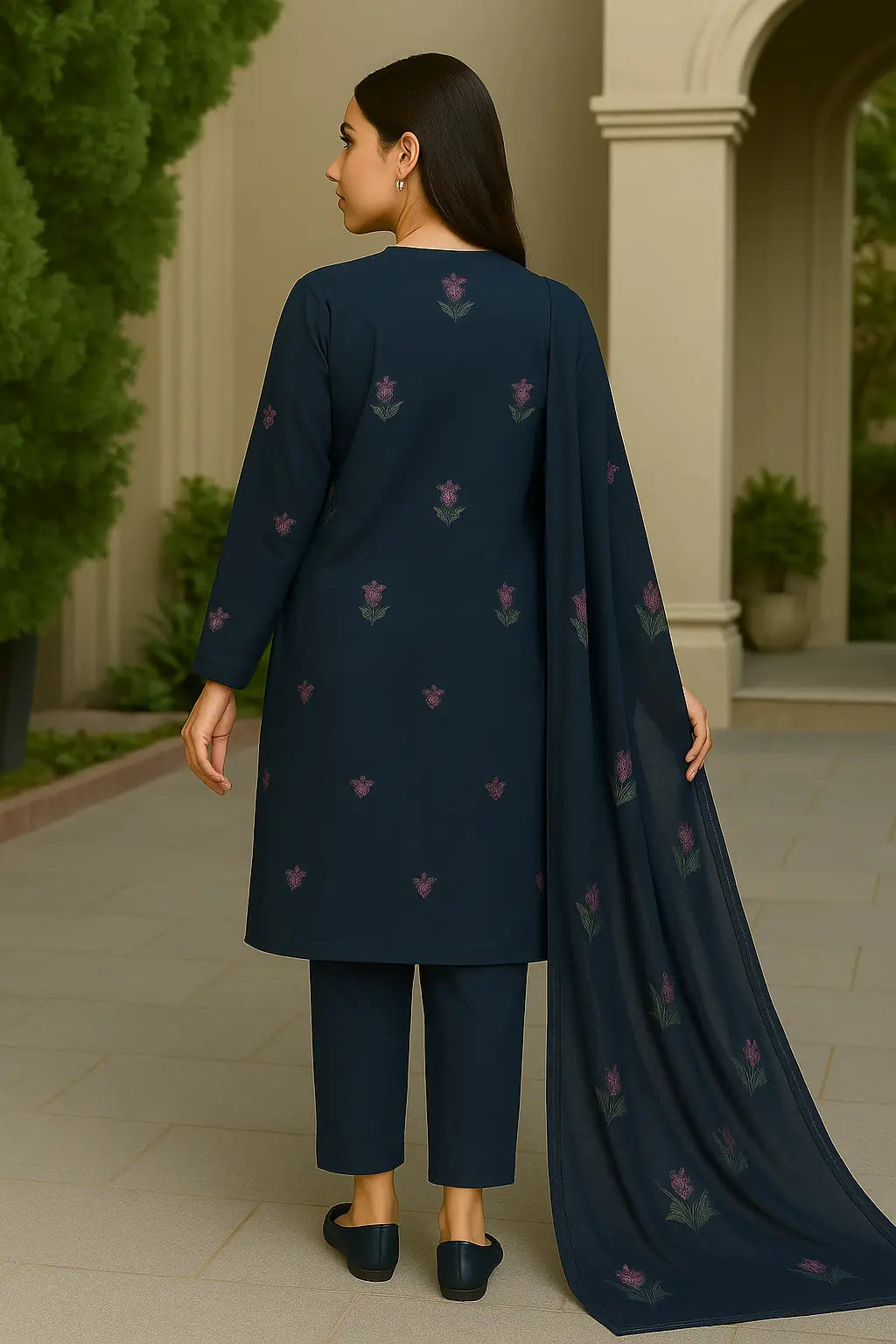 Navy Blue Embroidered 3-Piece Lawn Suit – Graceful Floral Elegance | Summer 2025 Khoobsurat